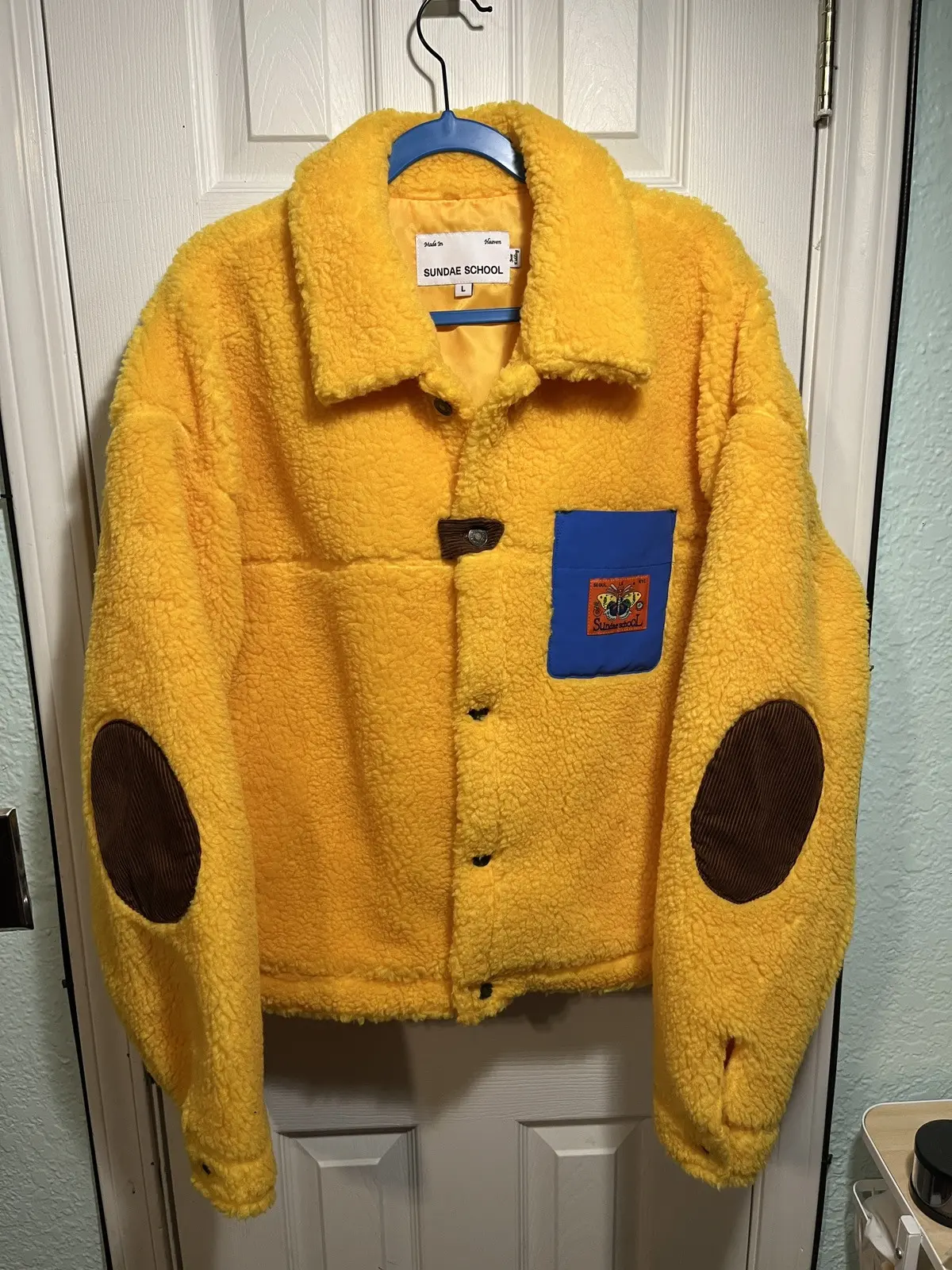 Sundae School Tiger Butterfly Fleece Jacket Yellow, Men's (Size Large)