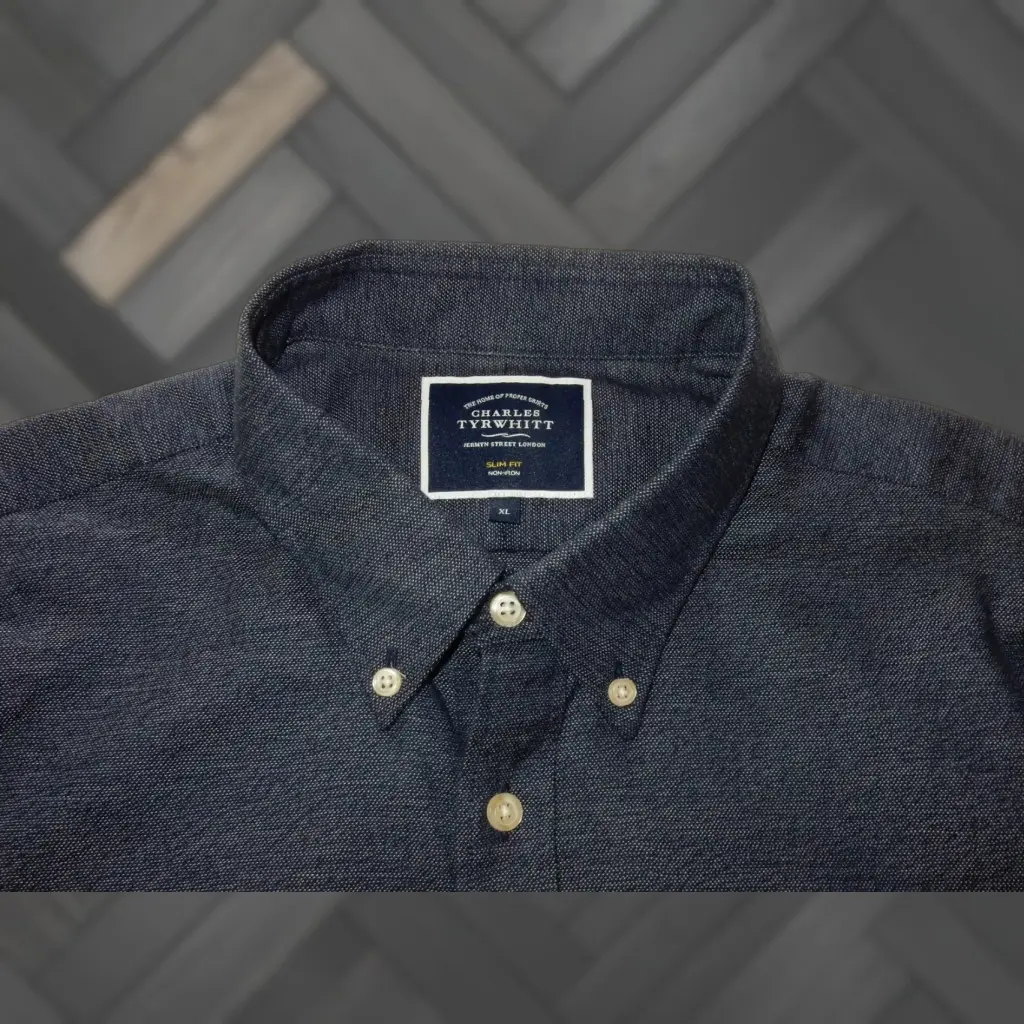 Vintage Charles Tyrwhitt Men's Shirt Long Sleeve Button-Up XL Blue Slim Fit