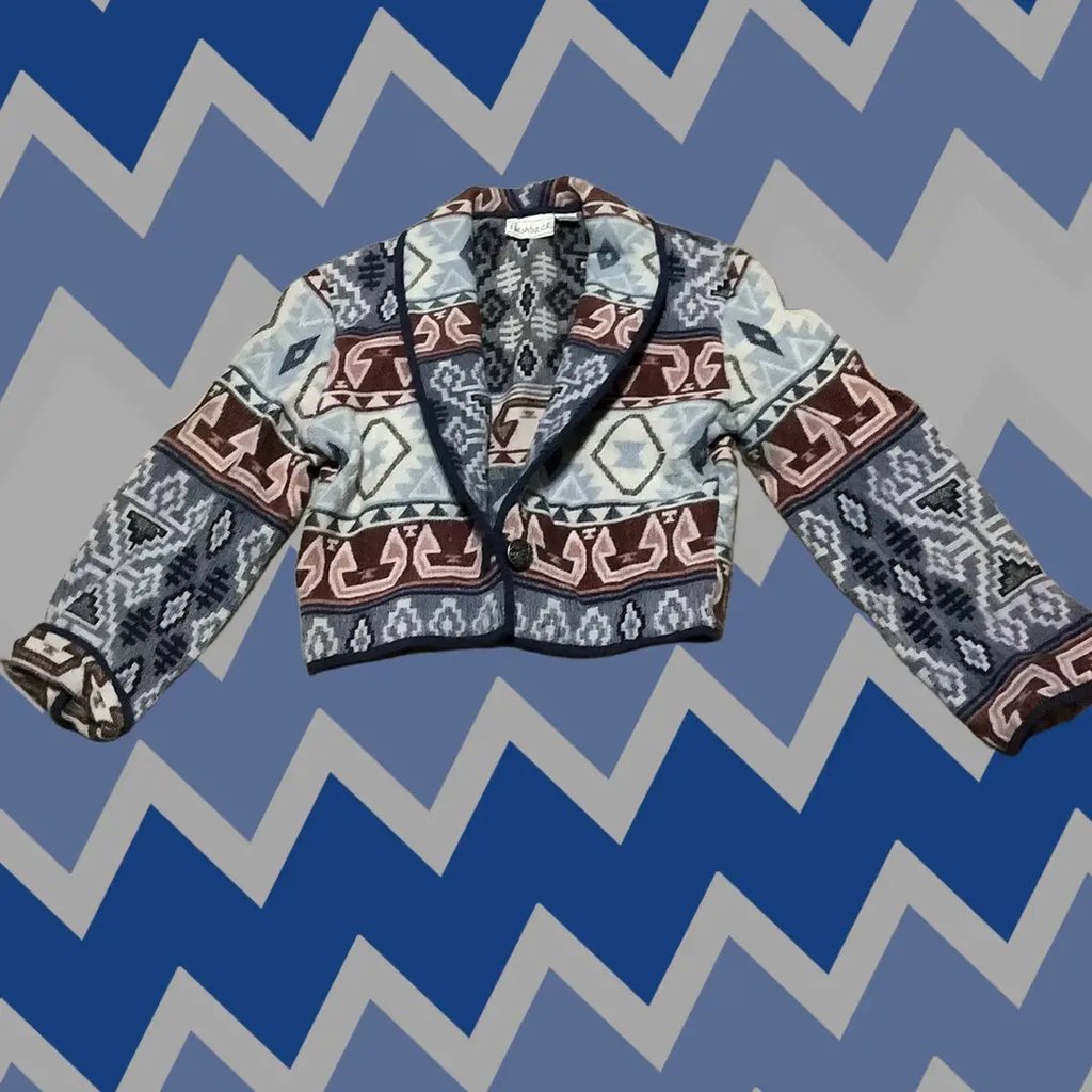 Vintage Jacket Blue Western Cotton Large L Women Crop White Rust Tapestry Tribal Special: Basic Jacket, Women's