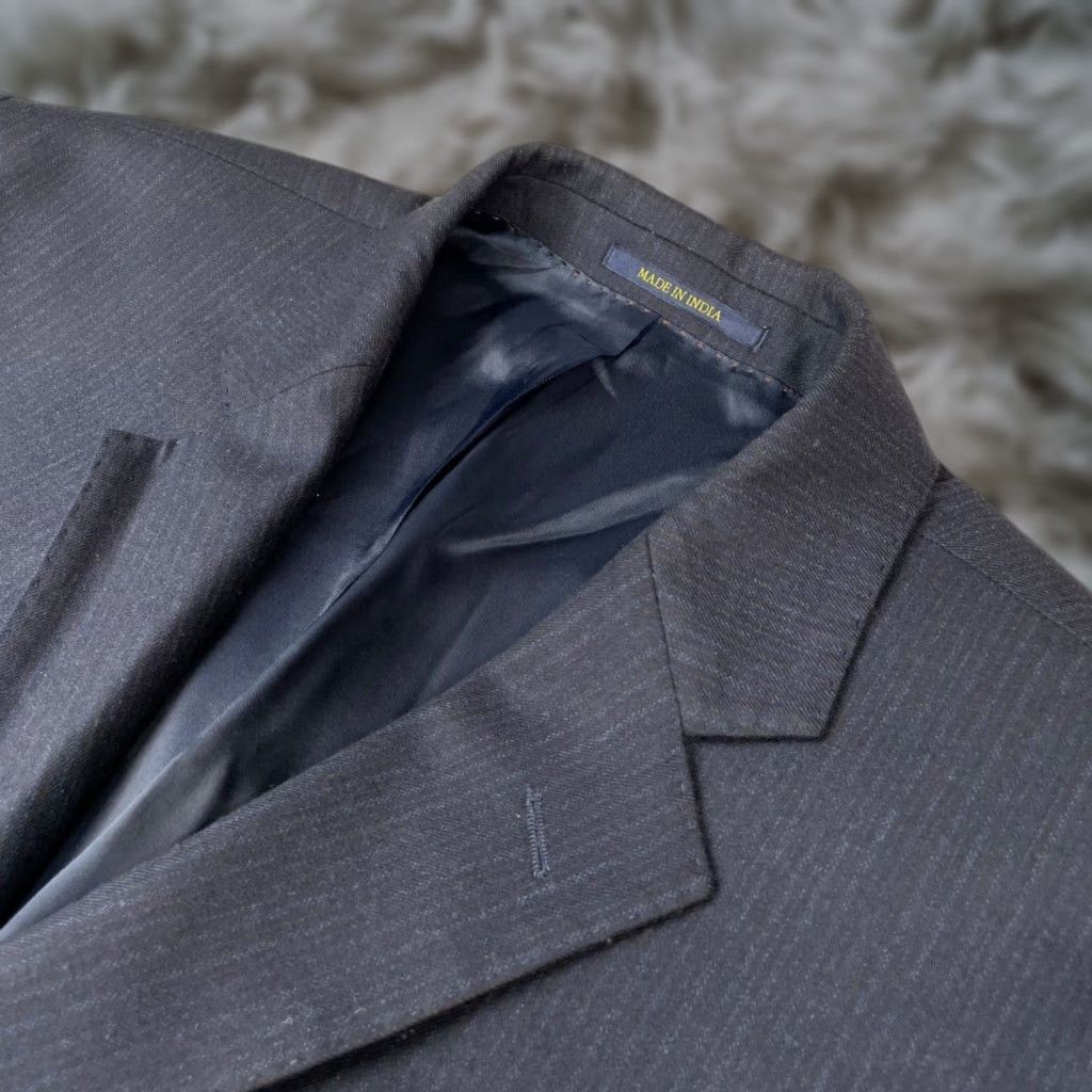 Vintage Charles Tyrwhitt Men’S Wool Flannel Blazer Jacket Slim Fit 2-Button Navy Stripe 42S in Black (Size 42R)