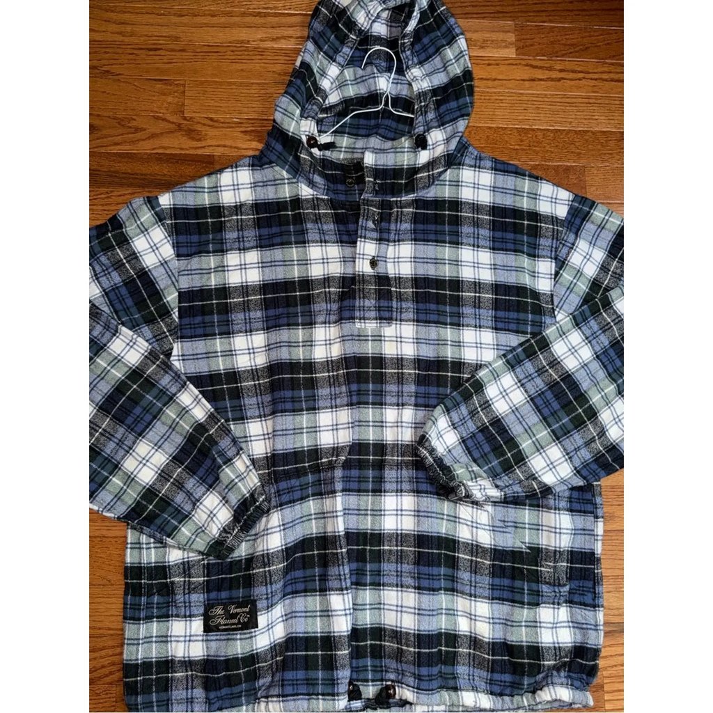 Vermont Flannel $110 Hooded Flannel Pullover Campbell 1XL in Blue, Men's