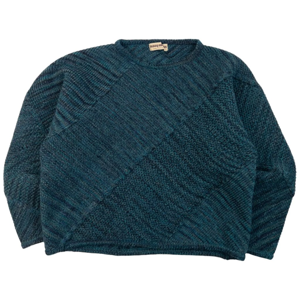 Vintage 80s Issey Miyake Wool Knit Jumper Size S in Blue, Men's