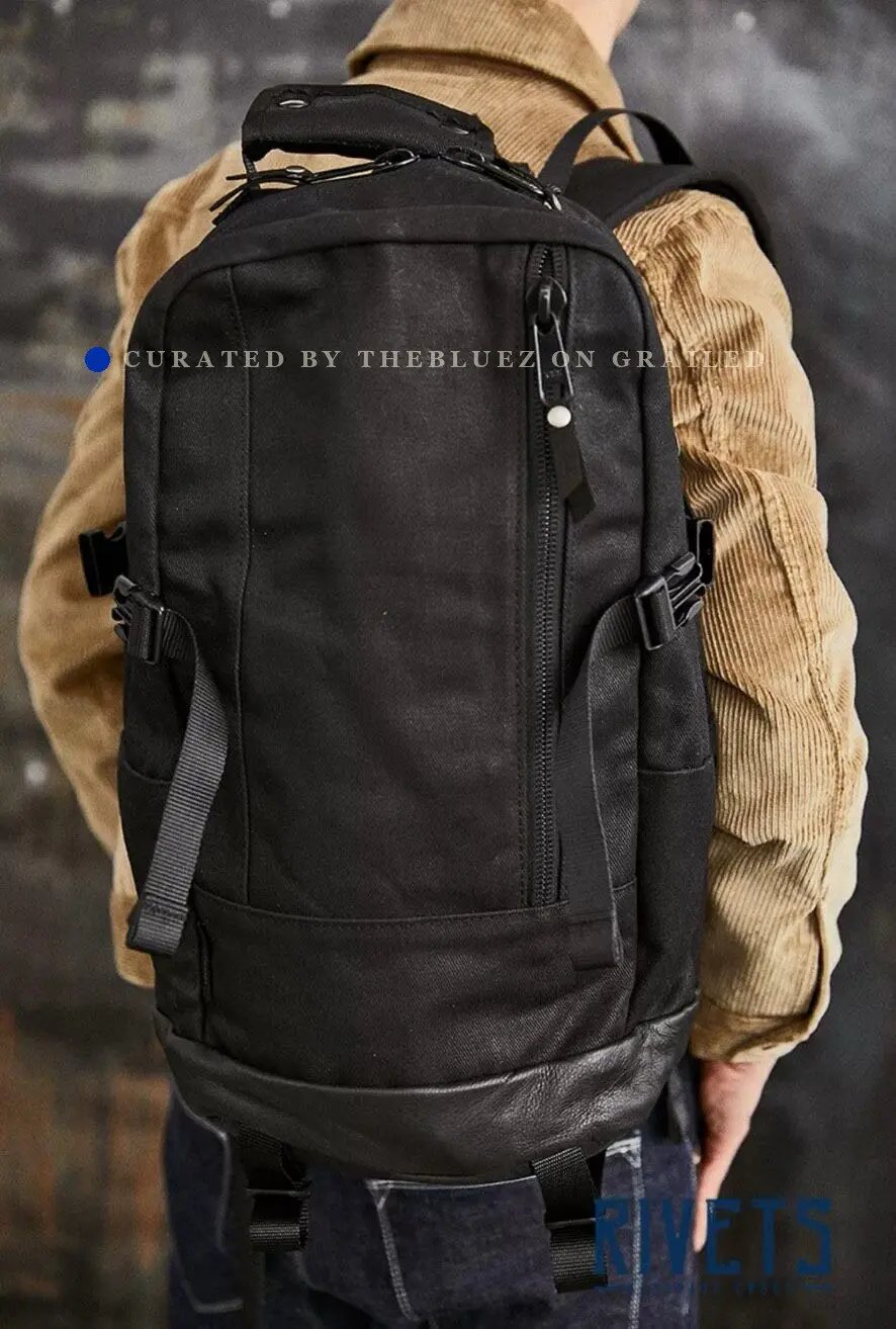 3sixteen Waxed Canvas Backpack in Black, Men's