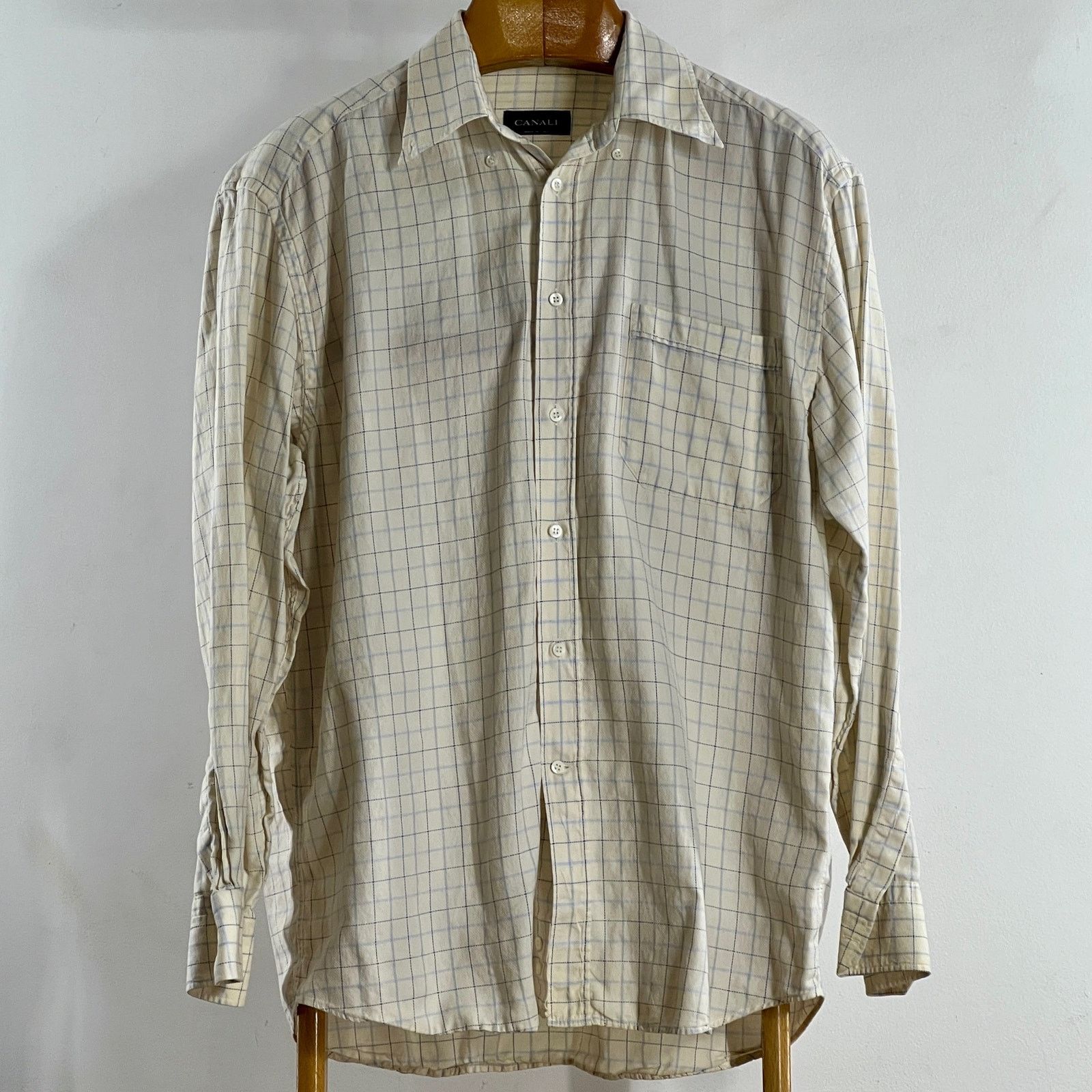 Canali Made In Italy Men's 100% Cotton Dress Shirt Size 16.5 in Yellow