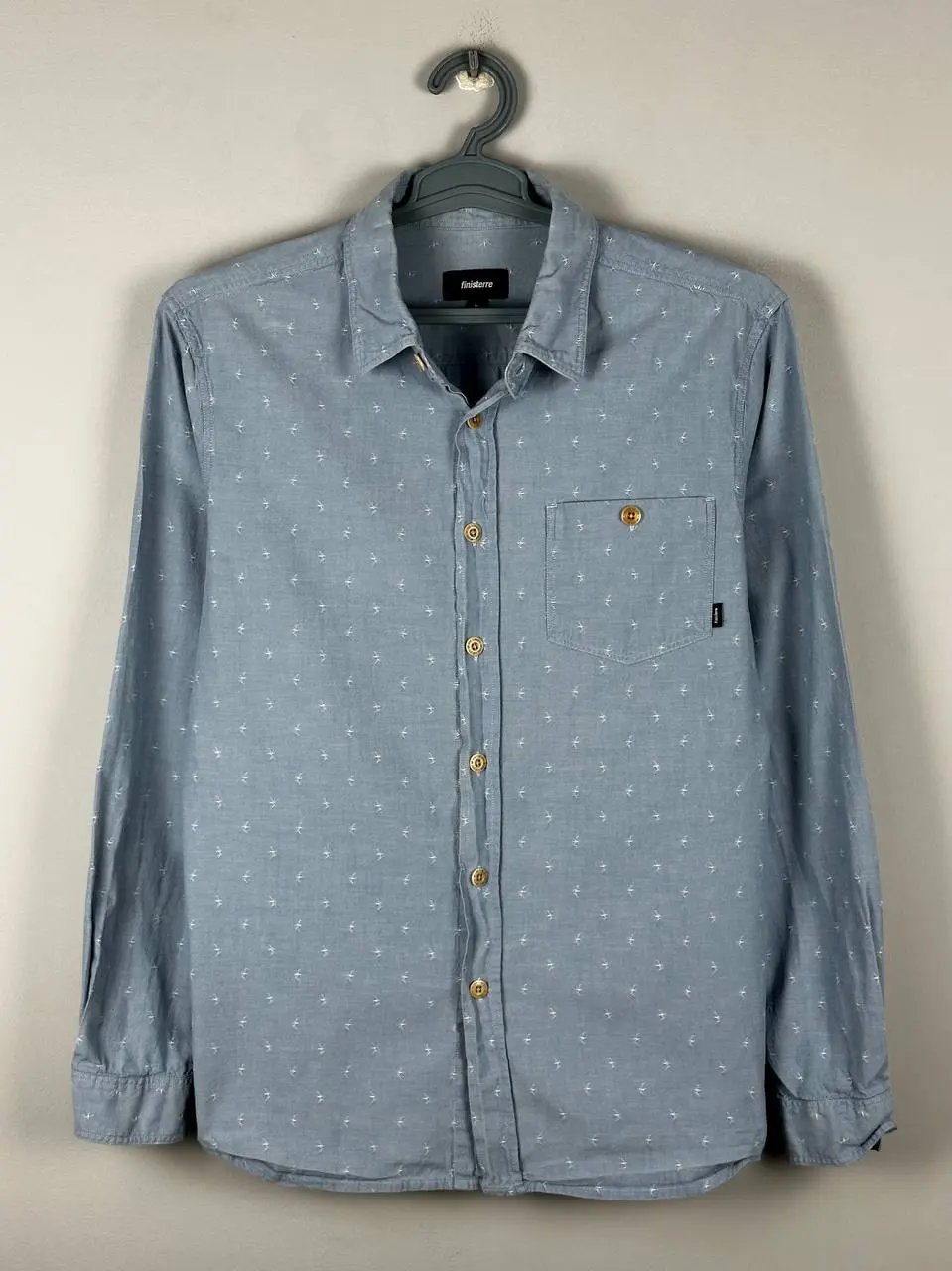 Finisterre Organic Cotton Button Up Shirt Denim Ls Portugal in Blue, Men's