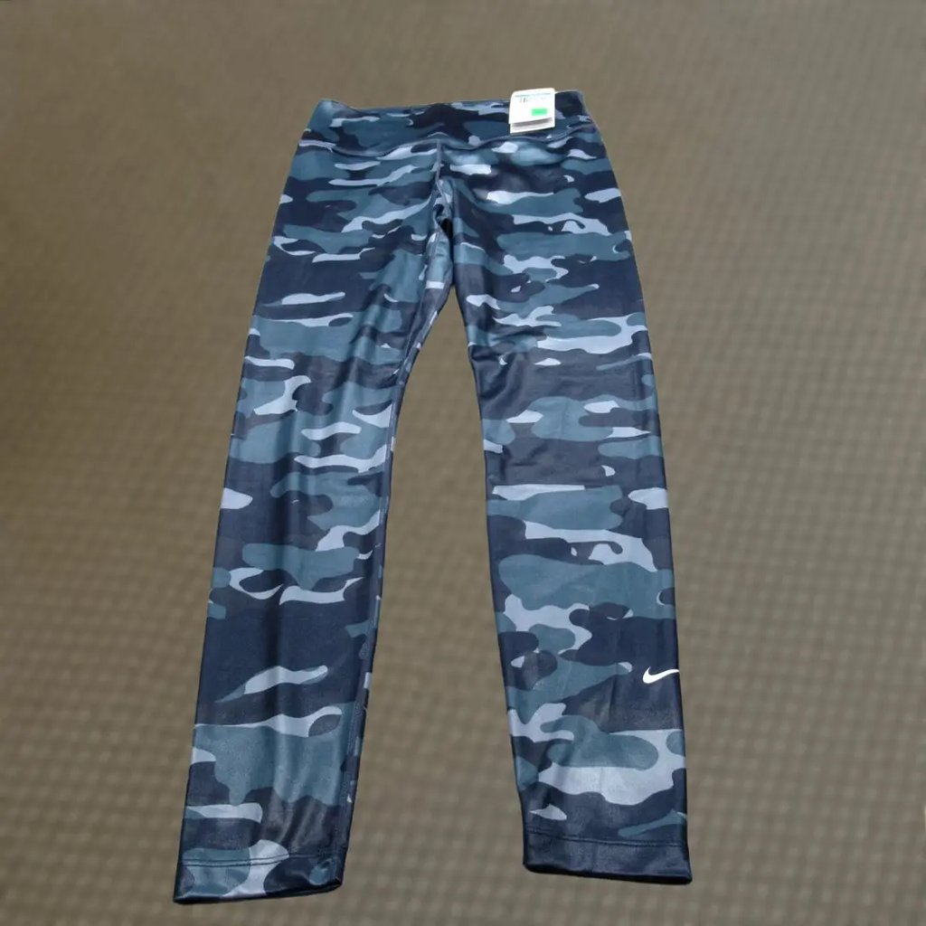 Vintage Nike Dri Fit Leggings Pants Womens Medium Blue Camo Full Length 24x27 New, Women's (Size 32)