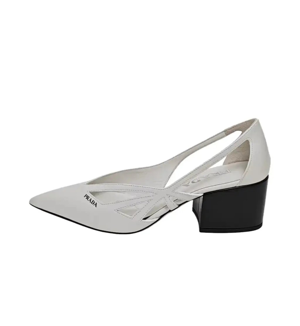 Prada Summer White Leather Women's Mid Heel Sandals 35, Women's
