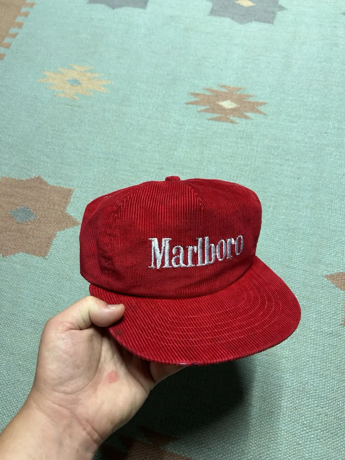 Vintage Snapback Hat Corduroy Marlboro Cigarette Promo in Red, Men's