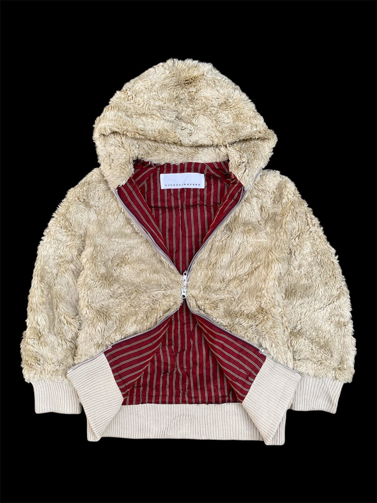 Sunaokuwahara By Issey Miyake Fur Hoodie Double Zipper in Beige, Men's (Size Large)