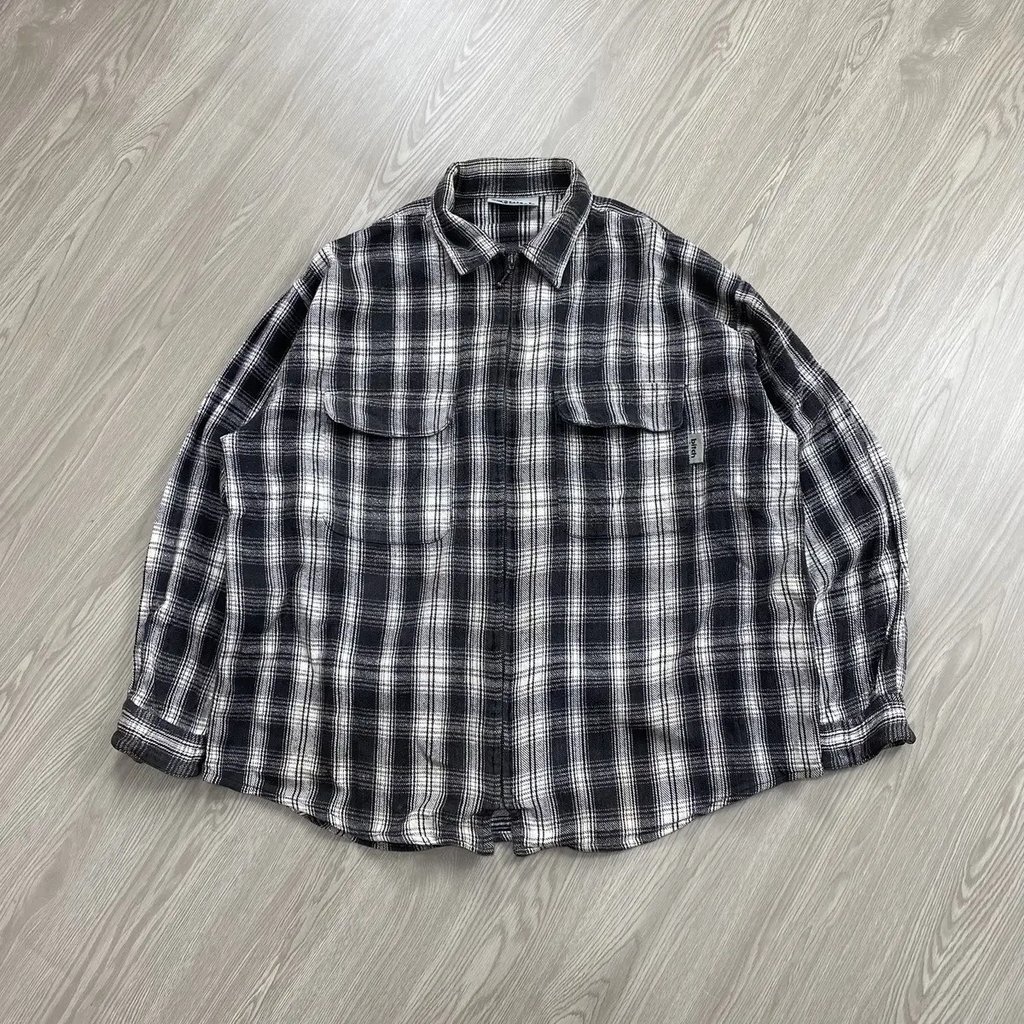 Vintage Bitch Skateboards Plaid Zipper Flannel Shirt in Black, Men's
