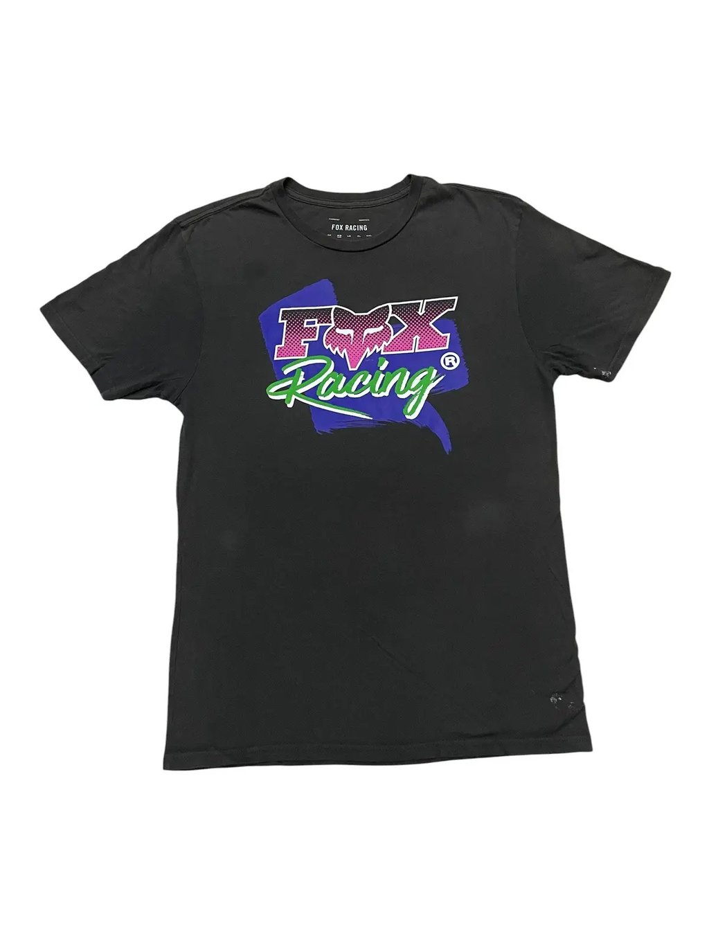 2000s Fox Racing Team Big Print Logo Tshirt in Silver, Men's