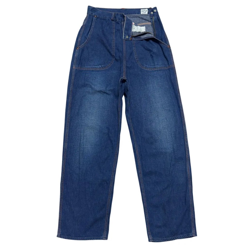 Orslow Denim Ranch Work Pants Side Zip in Blue, Women's (Size 28)