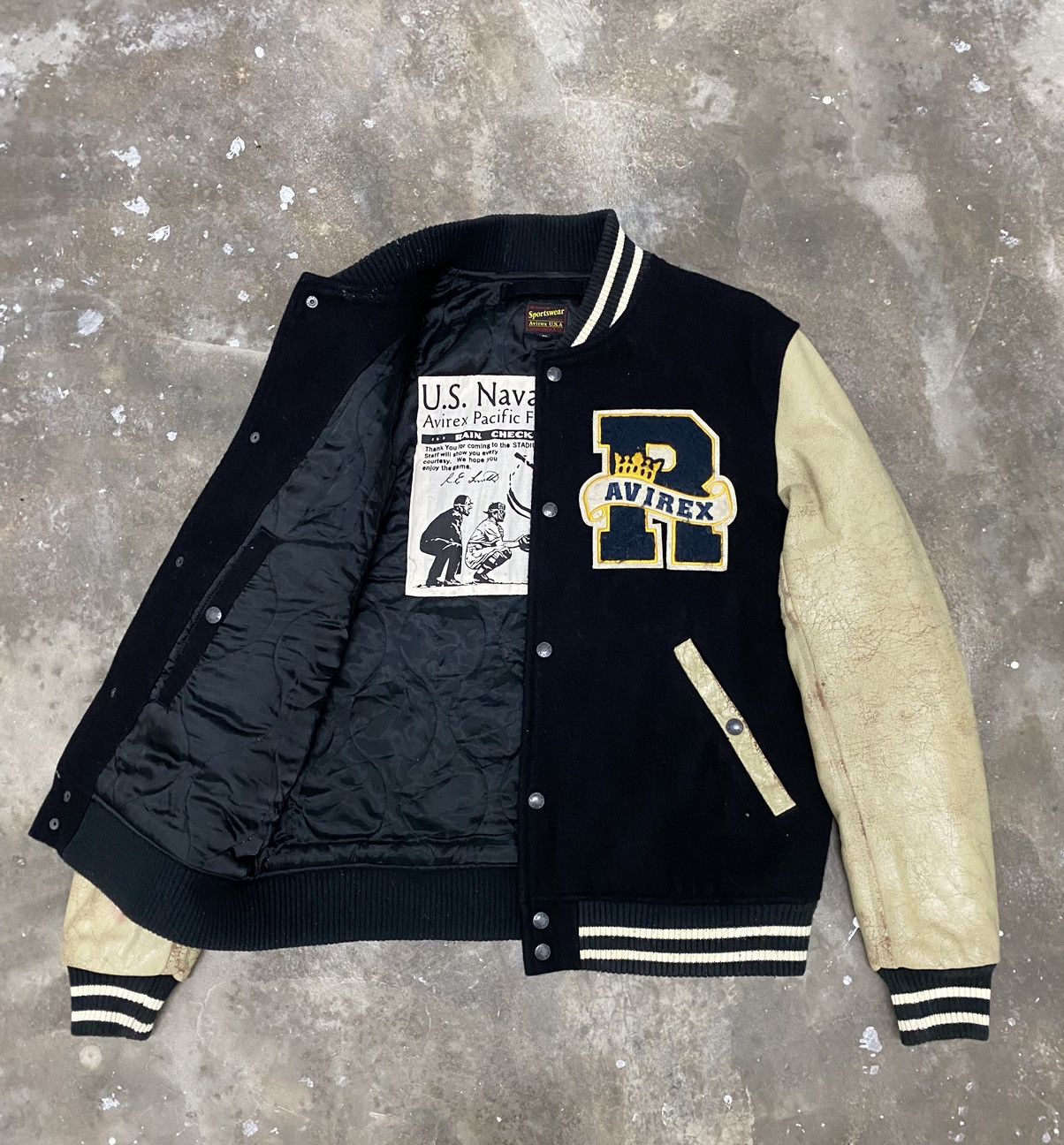 Vintage Avirex Leather Varsity Jacket in Black, Men's (Size XL)