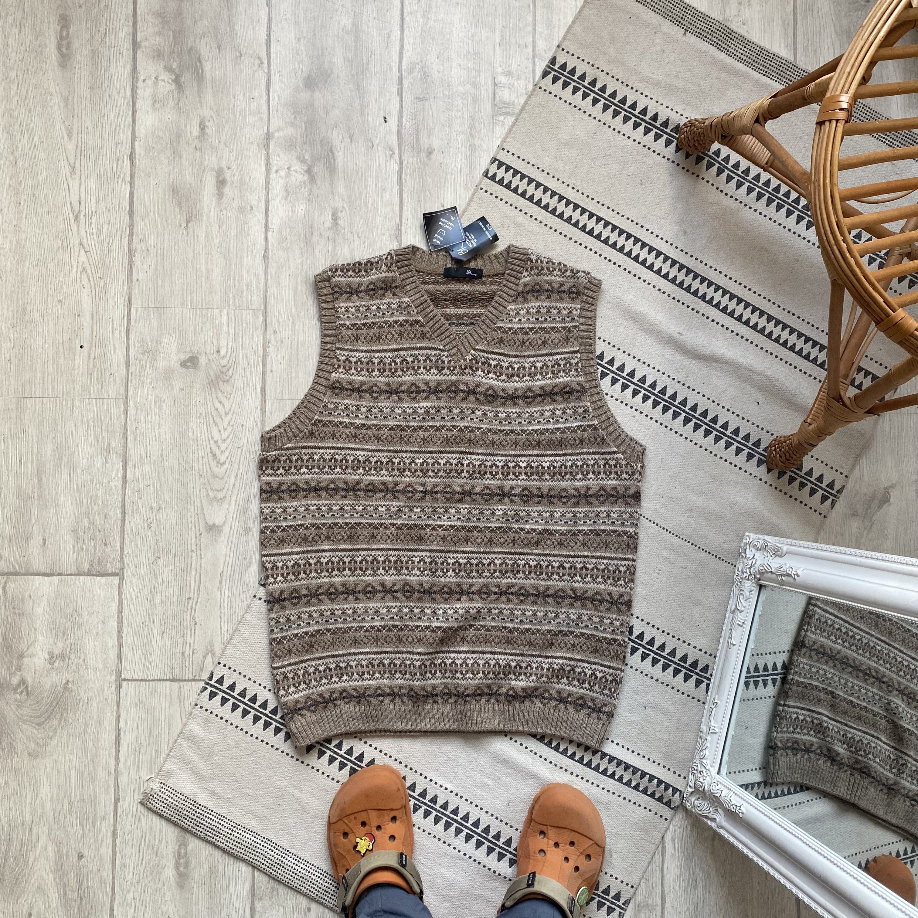 Designer Vintage 80's Knit Wool Sweater Vest Y2K Pullover, Men's (Size Medium)
