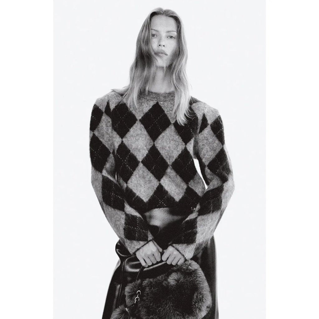 Pringle Of Scotland H&M Argyle Wool Mohair Blend Sweater in Gray, Women's (Size Xs)
