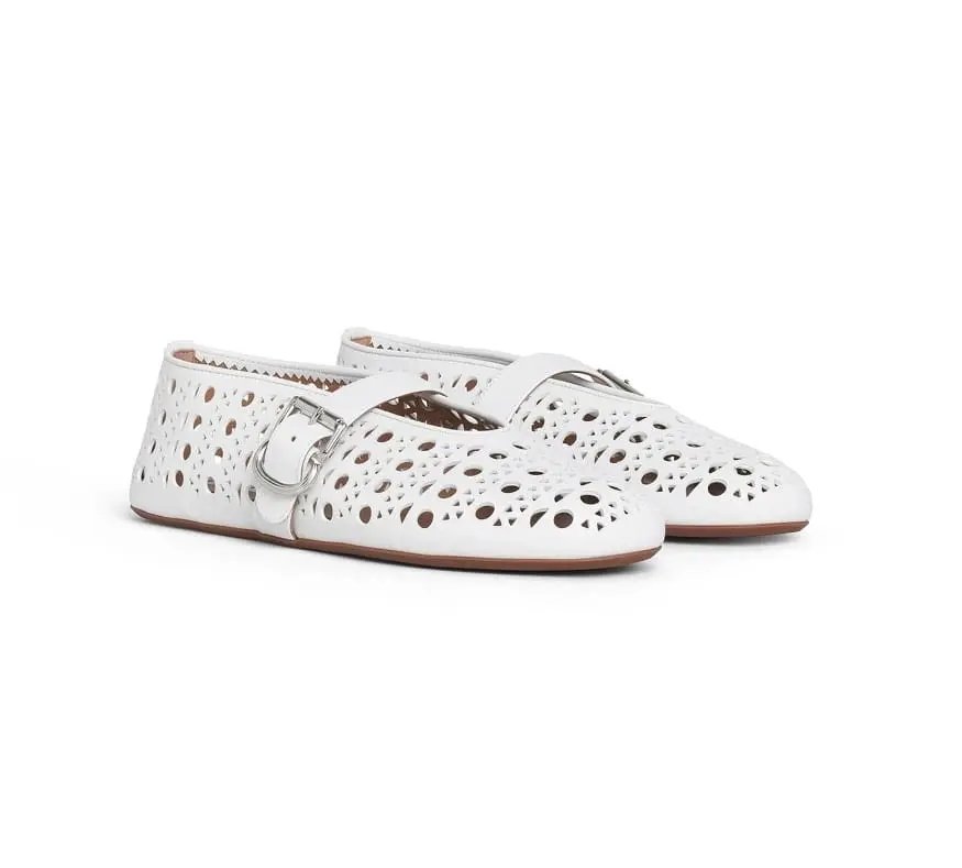 Alaia White Leather Ballet Flats, Women's (Size 9)