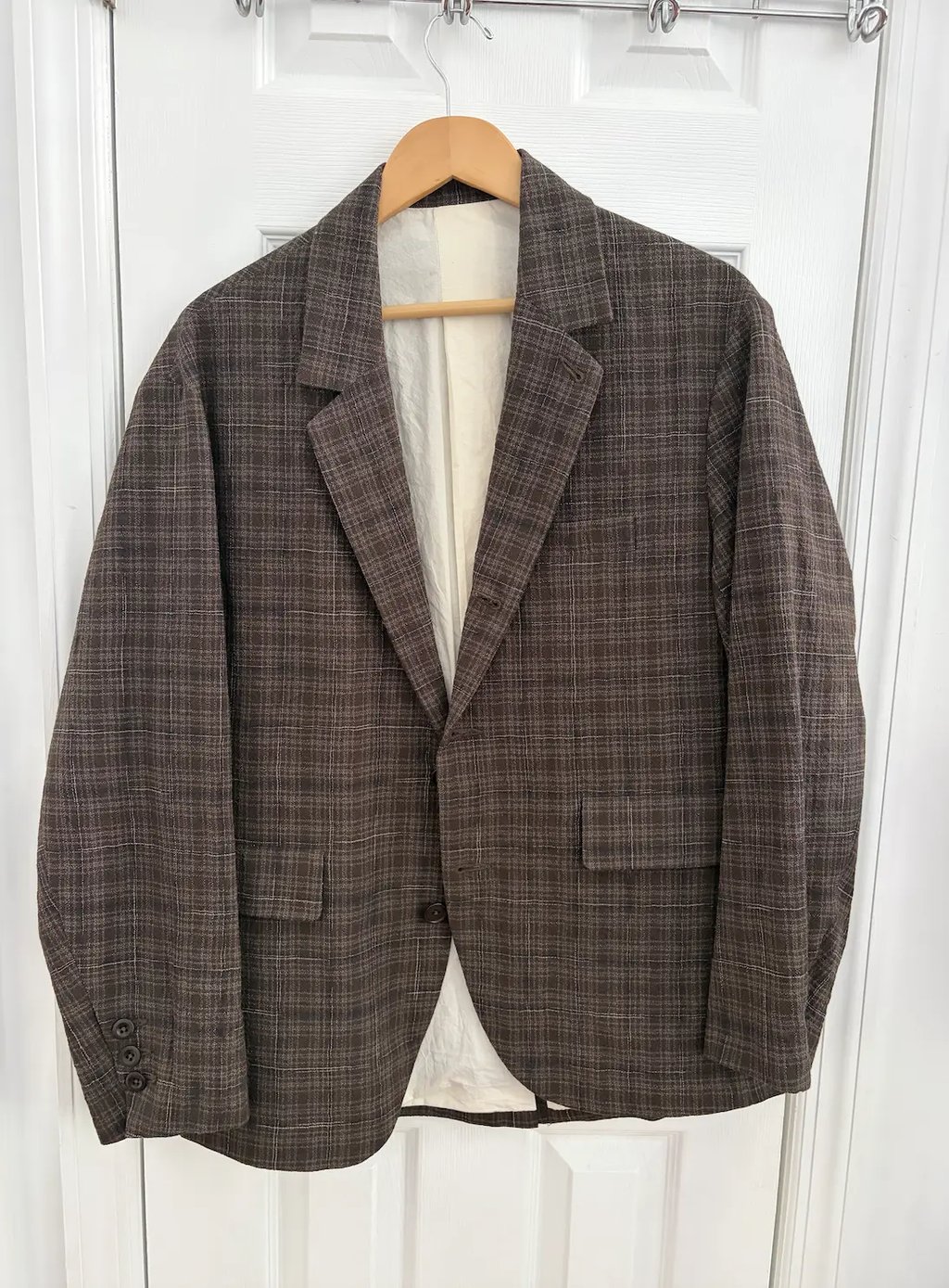 Three-Button Jacket - Kasuri Wool Check in Gray, Men's (Size M)