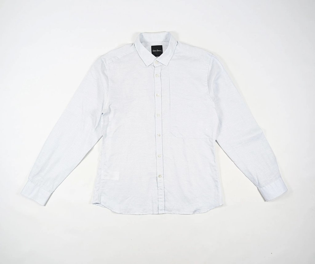 Oliver Sweeny Cotton Flax L/S Button Shirt Size 1XL in Gray, Men's