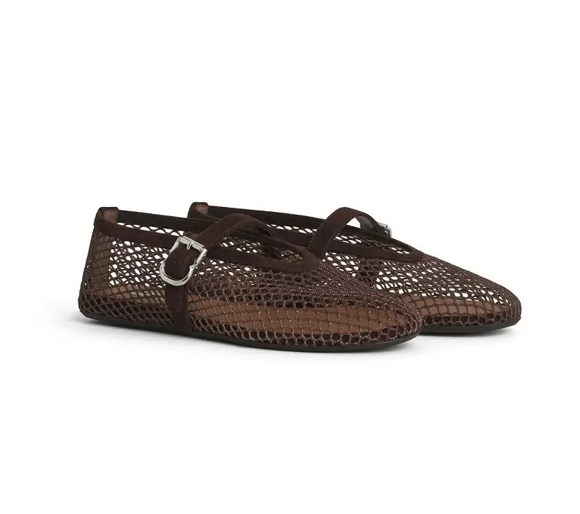 Suede Ballet Flats In Fishnet in Brown, Women's (Size 6)