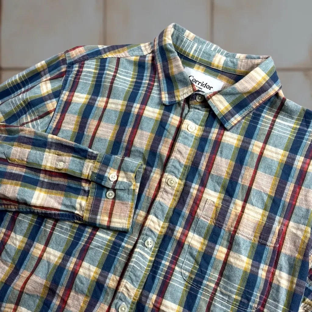 Corridor New York Shirt Mens M Blue Yellow Plaid Button Down Cotton Ss20, Men's