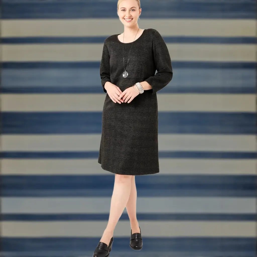 J. Jill Wearever Collection Womens S Ponte Knit Dress Charcoal Plaid Stretch New in Black, Women's