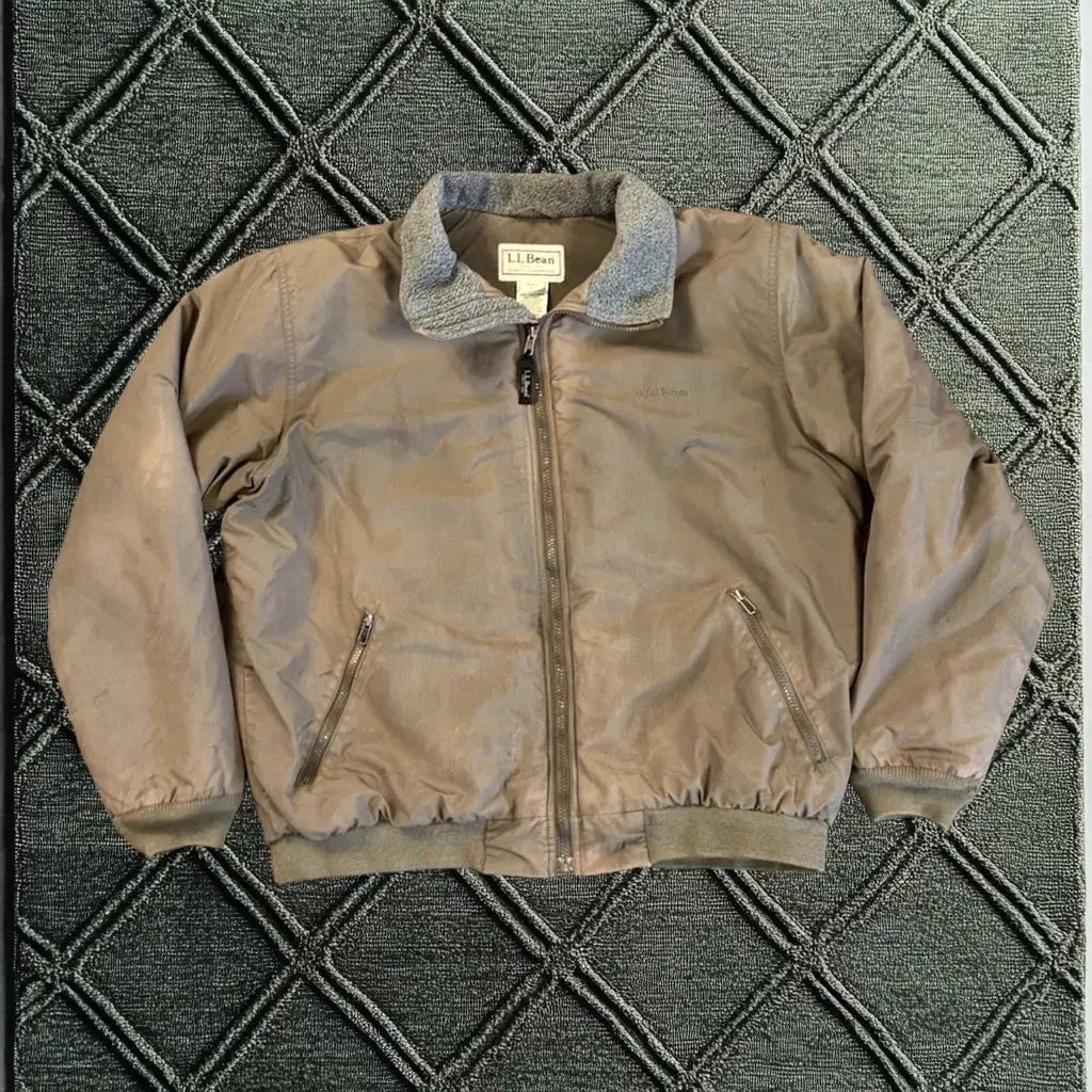 L.L. Bean Jacket Mens Large Brown Full Zip Warm-Up Bomber Fleece Lined Uf43 Fade, Men's