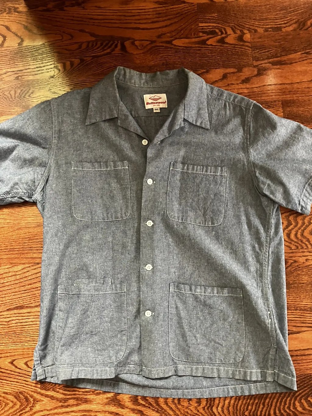 Five Pocket Island Shirt-Chambray Camp Collar in Blue, Men's