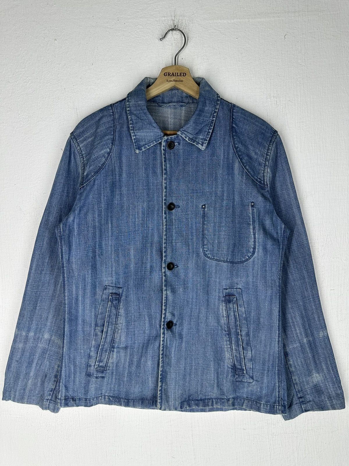 Vintage Jil Sander French Workwear Jacket in Blue, Men's (Size Medium)