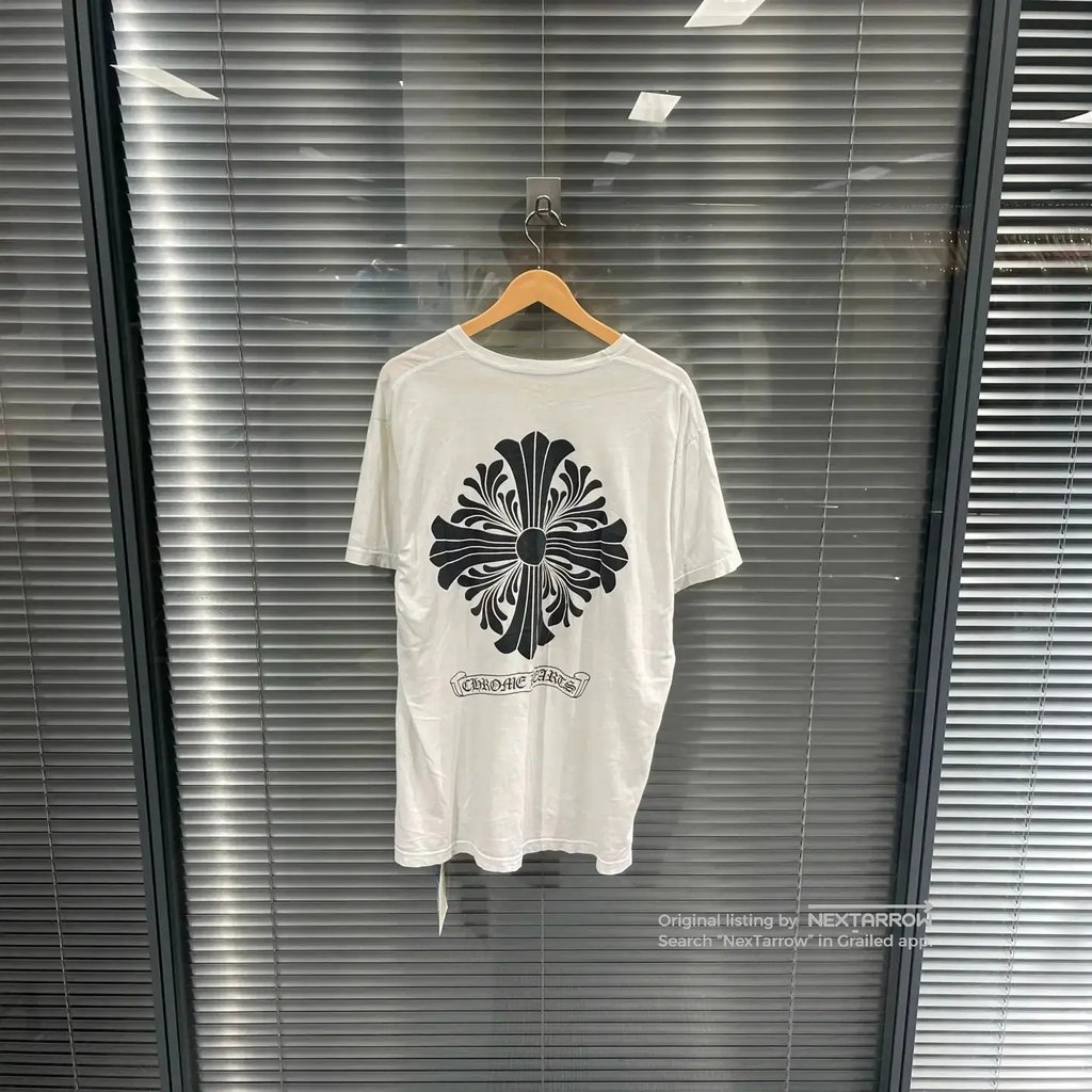 Chrome Hearts Scroll Cross White Print Tee 1XL 95 New Stains, Men's