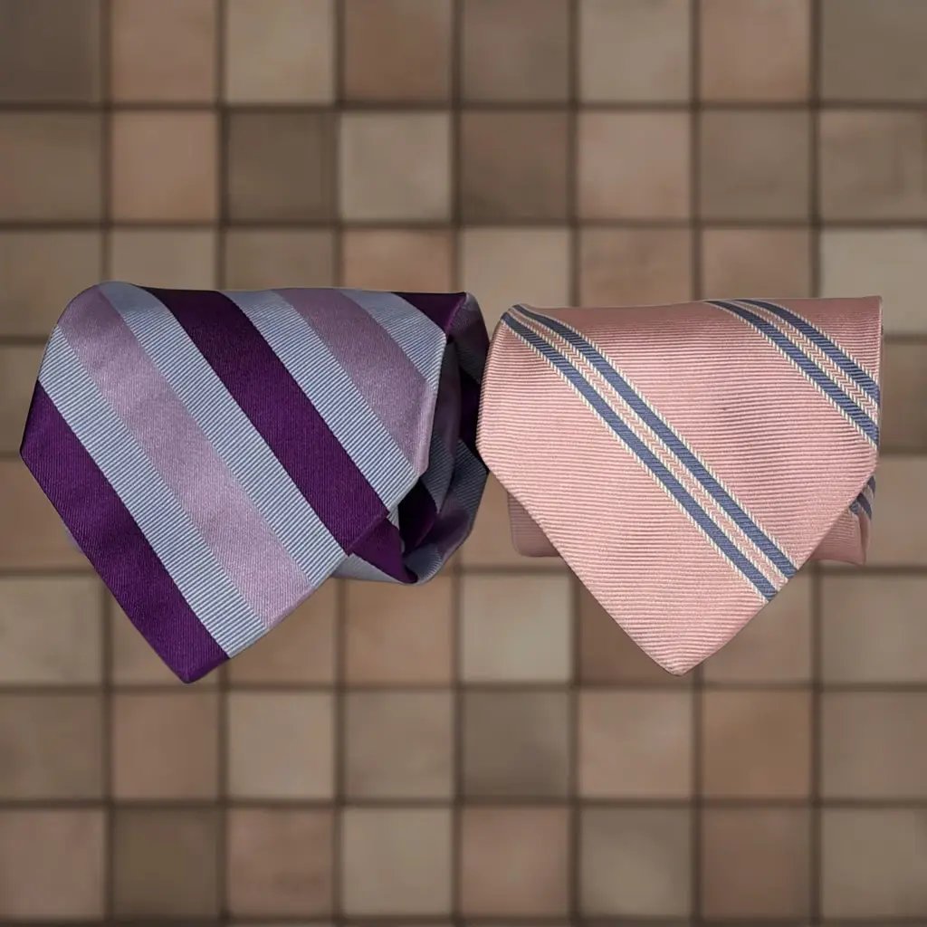 Brooks Brothers Tie Lot 2 Handmade Silk Pink Purple Stripes Preppy Mens in Silver, Men's