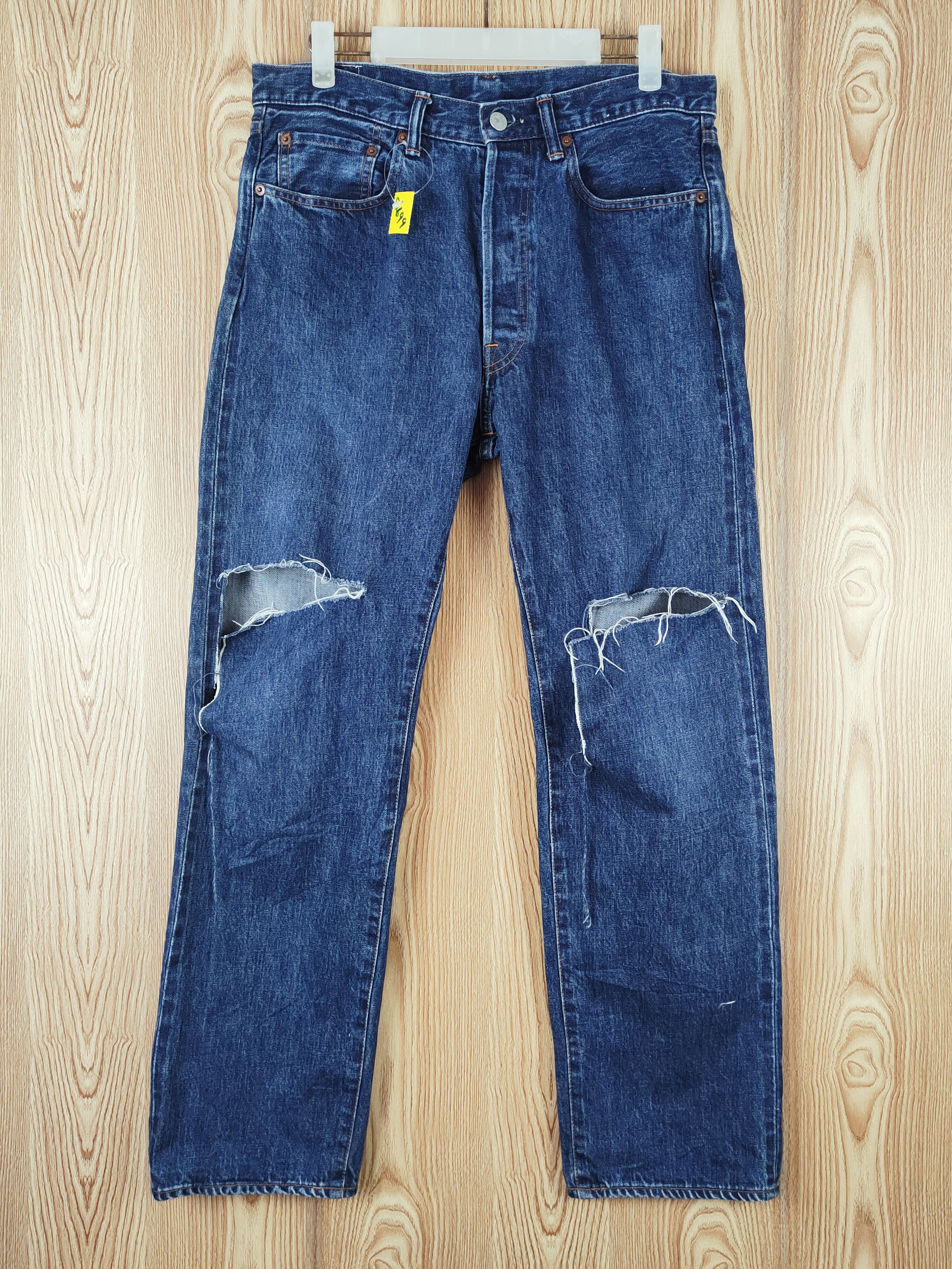 Readymade Dl Unused Dark Blue Distressed Ripped Selvedge Jeans S2699, Men's (Size 33)