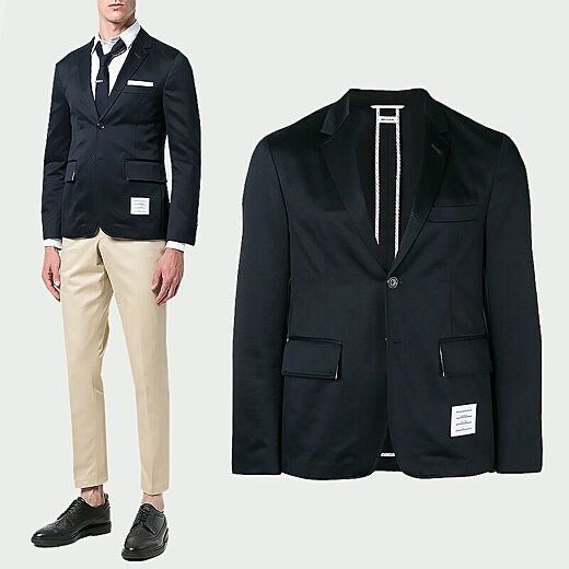 Thom Browne Unconstructed Twill Blazer in Blue, Men's (Size Large)