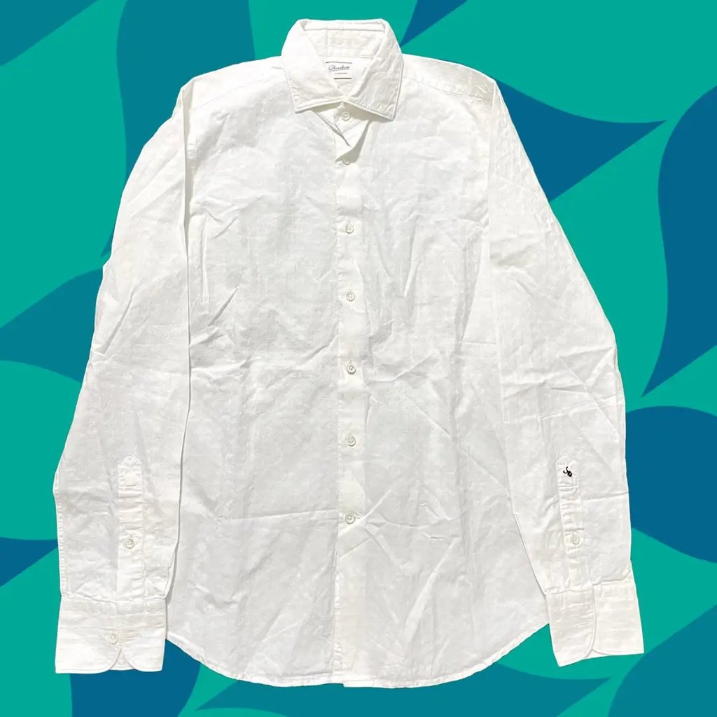 Glanshirt Slowear Shirt Mens Size 15.5 White Cotton Chambray 39cm, Men's