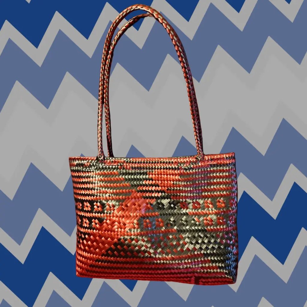 Unbranded Plastic Hand-Woven Bag Medium Square Shopping Basket Bag Shoulder Purse Tote Multicolor Pink Gray Shoulder Bag Men Women Unisex Adults