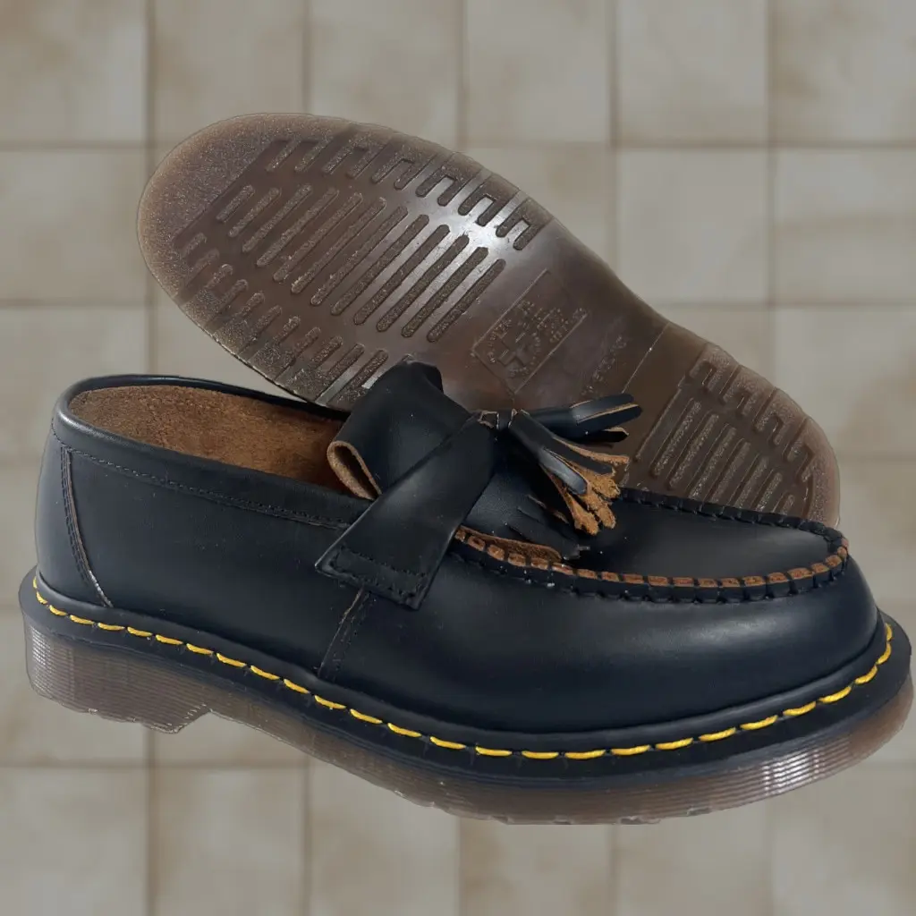 Vintage Dr. Martens Adrian Loafers Black Leather Made In England 90's Unisex Adults 10 Uk/us 11 Eu 45 Leather Sole Tasseled Casual Mens Womens
