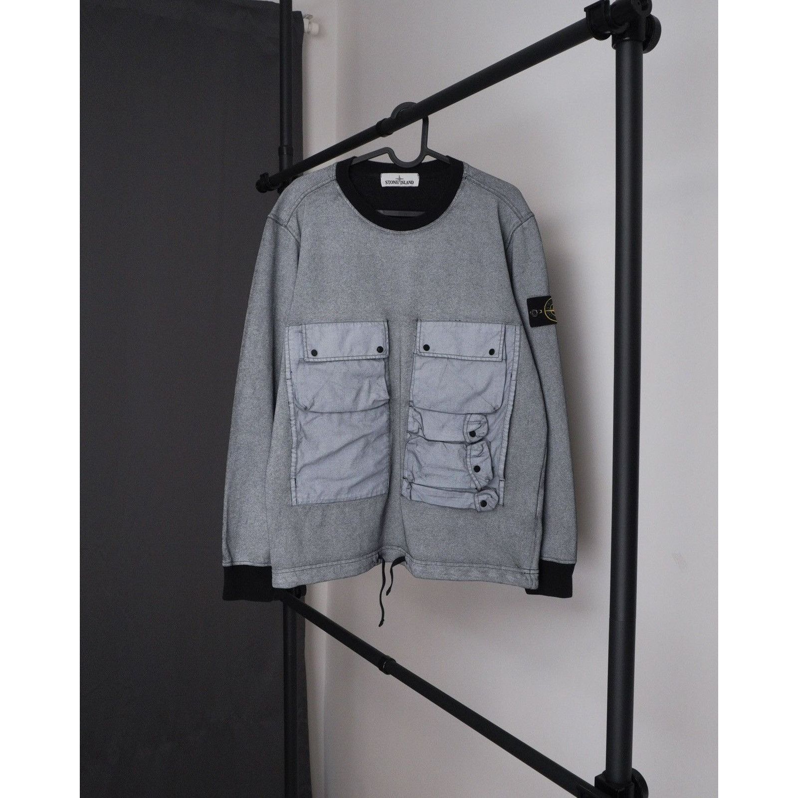Stone Island Tela Placcata Cargo Grey Sweatshirt, Men's (Size Small)