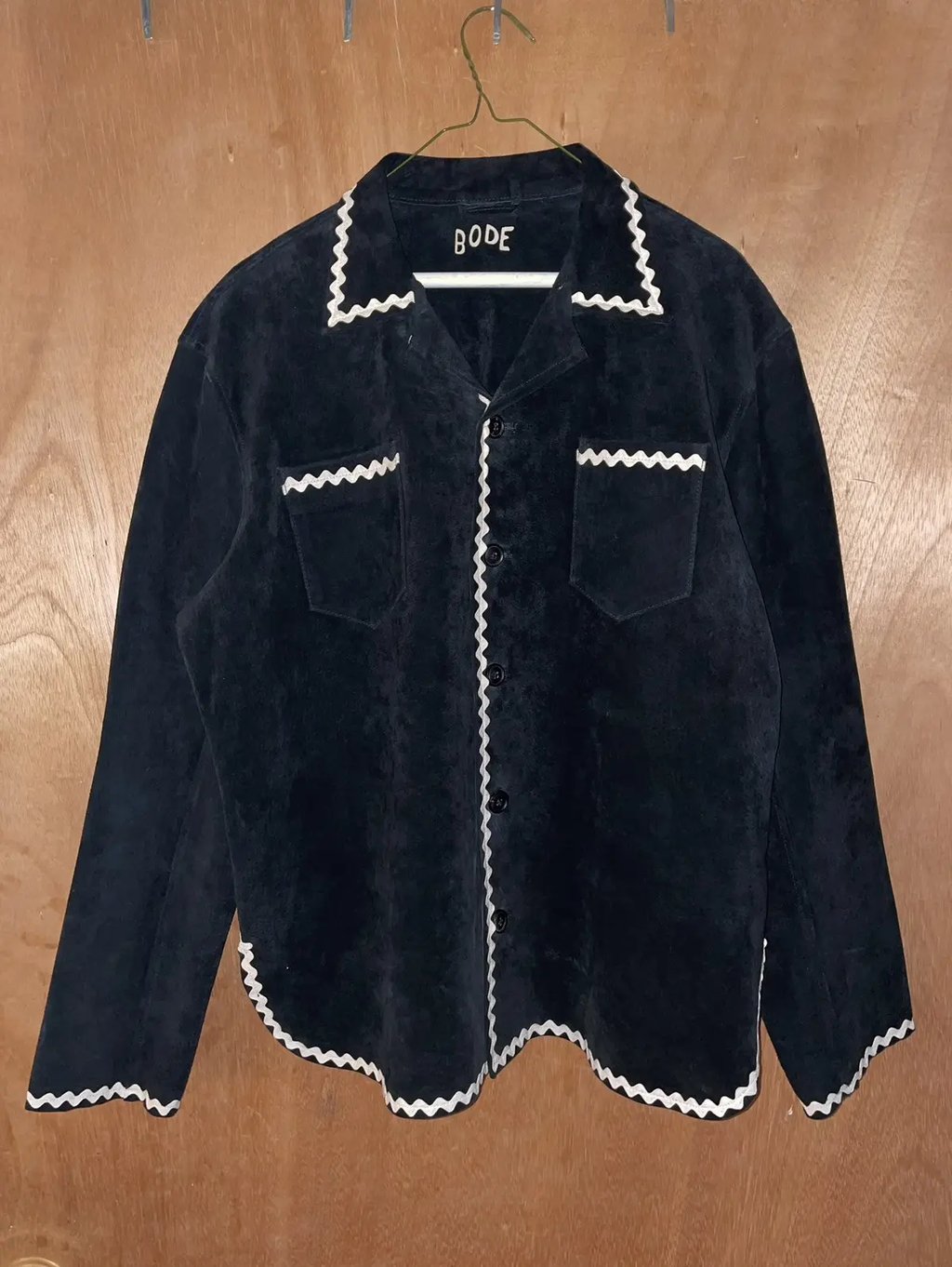 Bode Suede Rickrack Workshirt in Black, Men's (Size L)