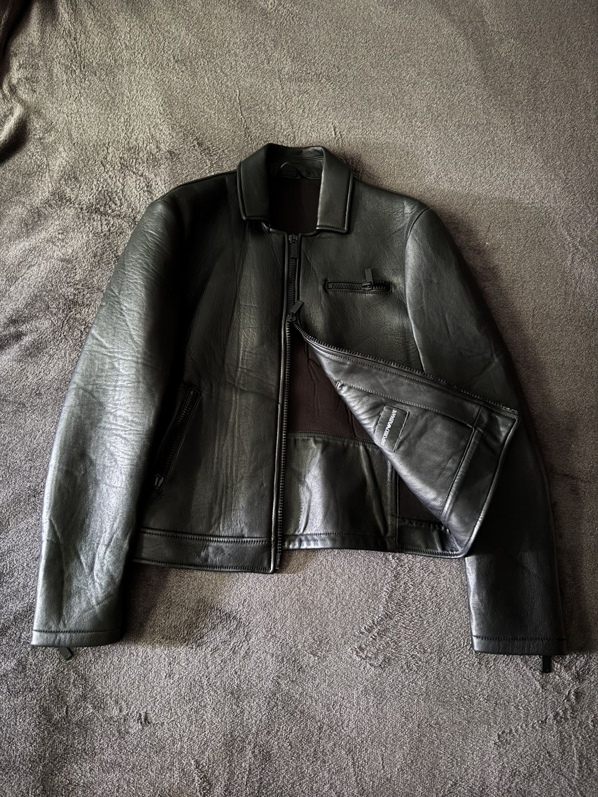 Emporio Armani Leather Jacket 11 in Black, Men's (Size Medium)