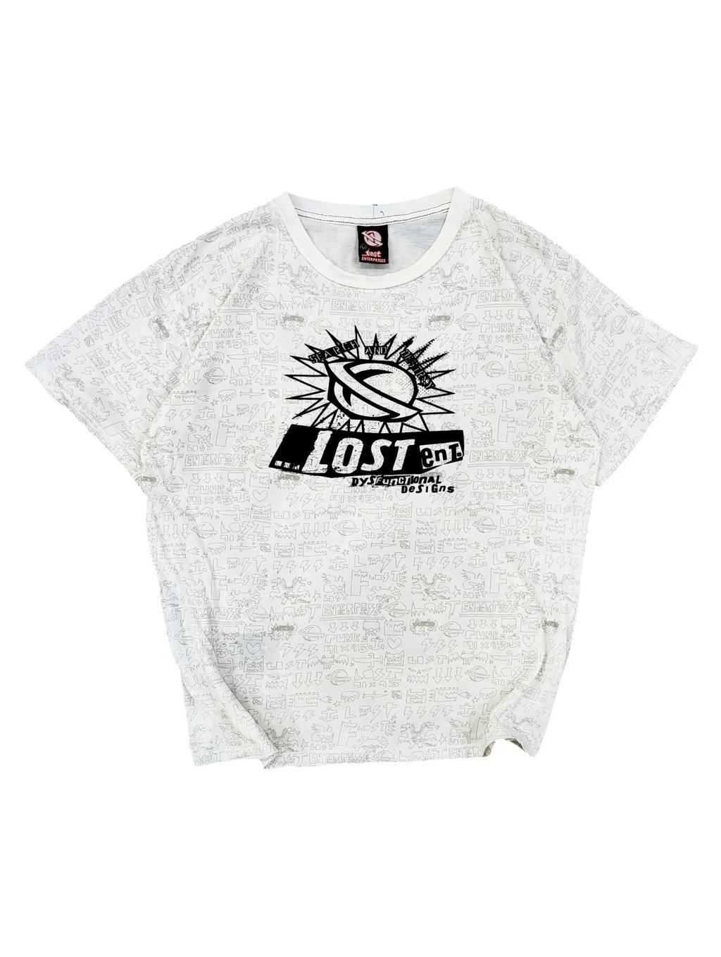Vtg 90s Lost Ent "Dysfunctional Designs" Skate T-Shirt in White, Men's