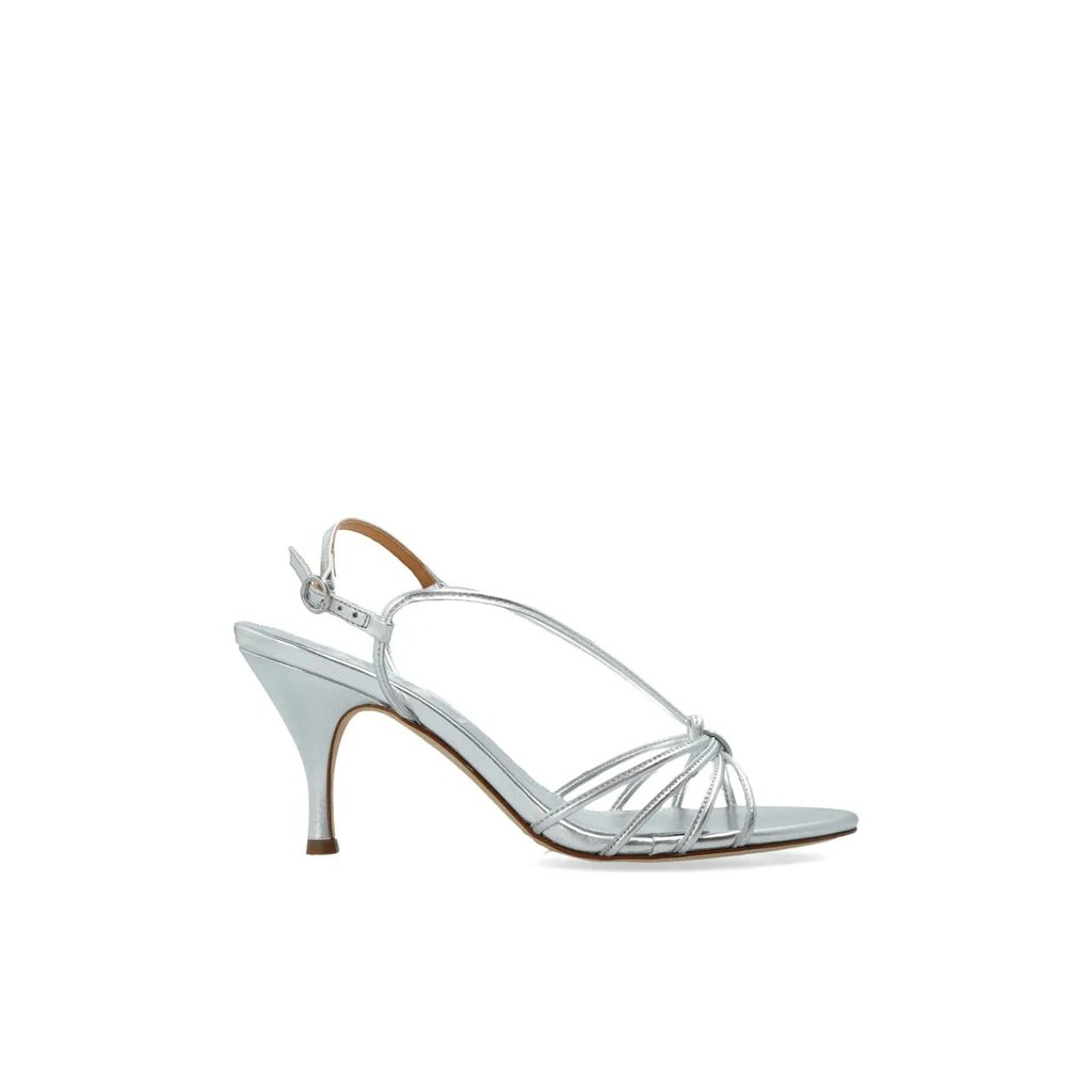 Aeyde Silver Solange Laminated Nappa Leather Heeled Sandals, Women's (Size 11)