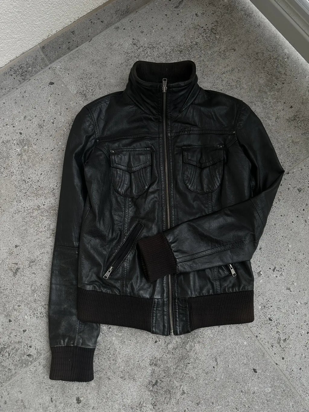 Vintage 2000s Y2K Leather Biker Jacket in Black, Men's (Size M)