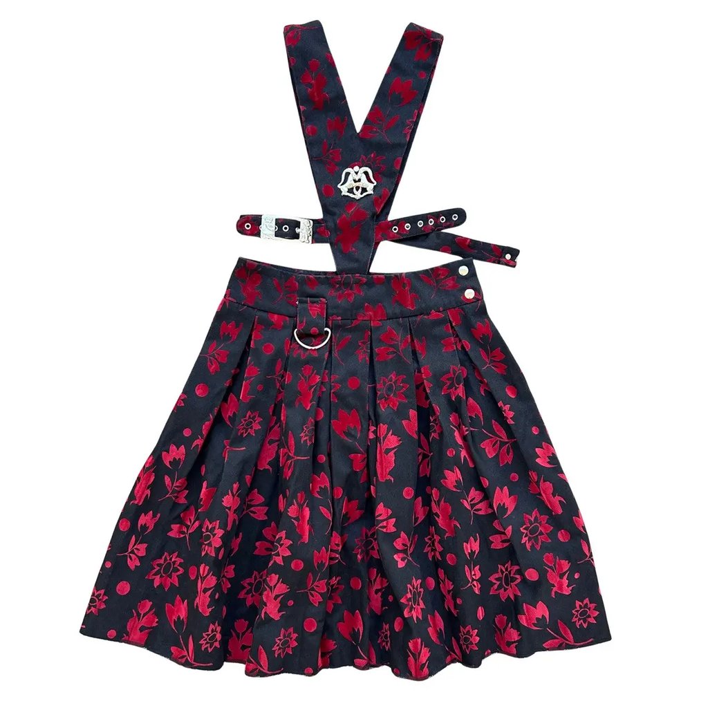 Chopova Lowena Vebula Pinafore Overall Floral Skirt Dress in Red, Women's (Size M)