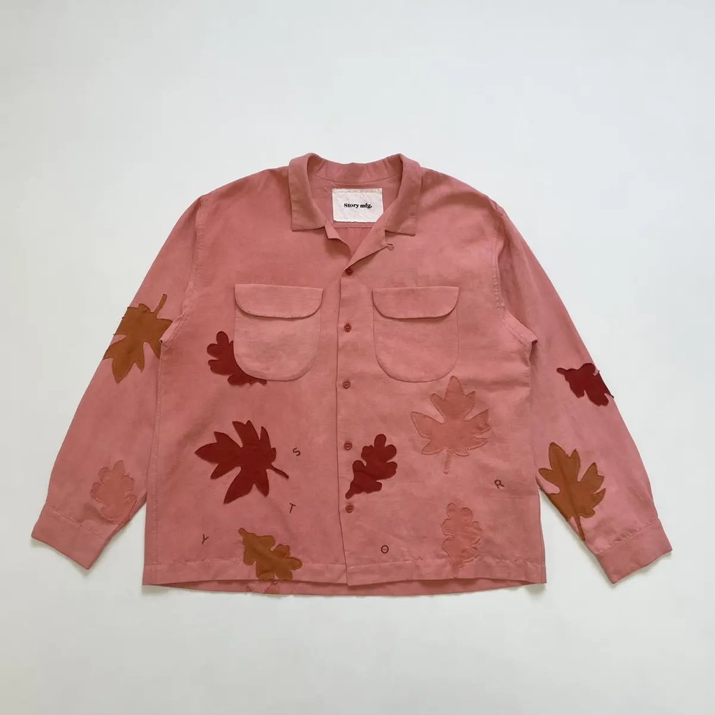 Pink Linen ‘leaf Patch Details’ Shirt, Men's (Size M)