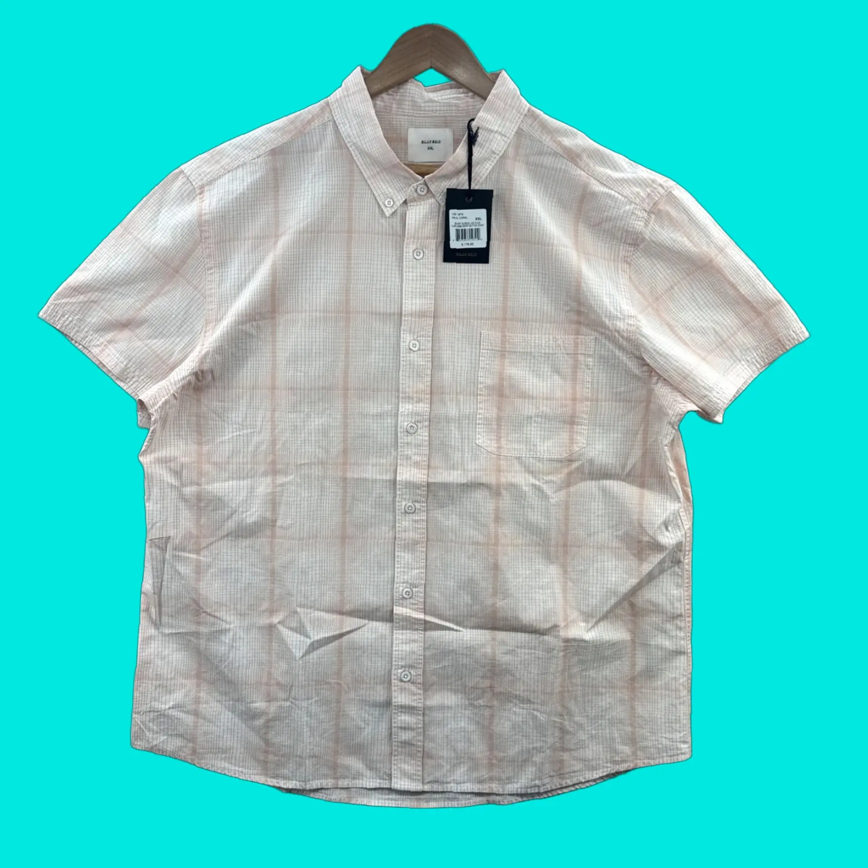 Billy Reid Shirt Mens 2Xl Pink Plaid Short Sleeve Button-Down