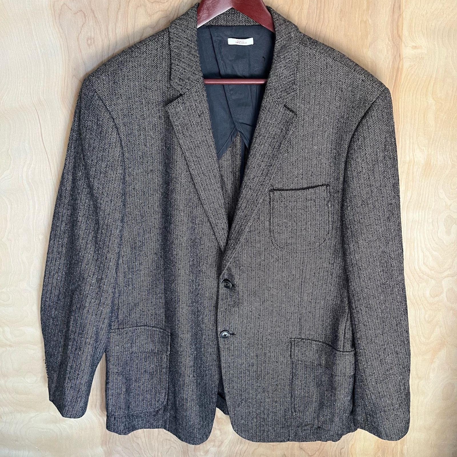 Merona Twill Herringbone Business Jacket Sport Coat Slim Fit Blazer in Brown, Men's (Size XL)
