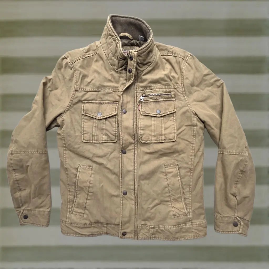 Levi's Jacket Brown Military Lined Insulated Collared Zip Pockets S Mens, Men's