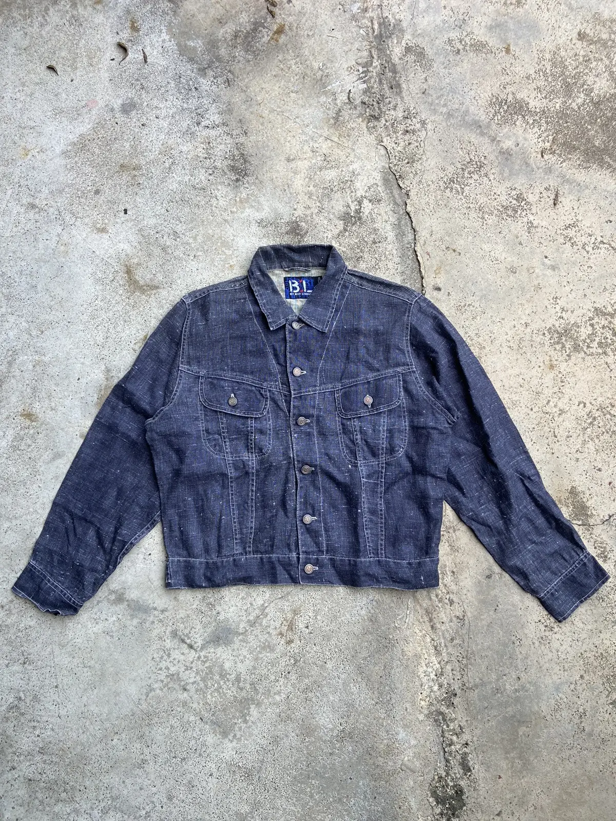 Vintage Boy London "b.l."linen Denim Style Trucker Jacket in Blue, Men's (Size Medium)