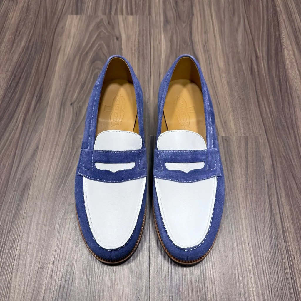 Nib J.M Weston 180 Blue & White Penny Loafers Size 9us / 8uk, Men's