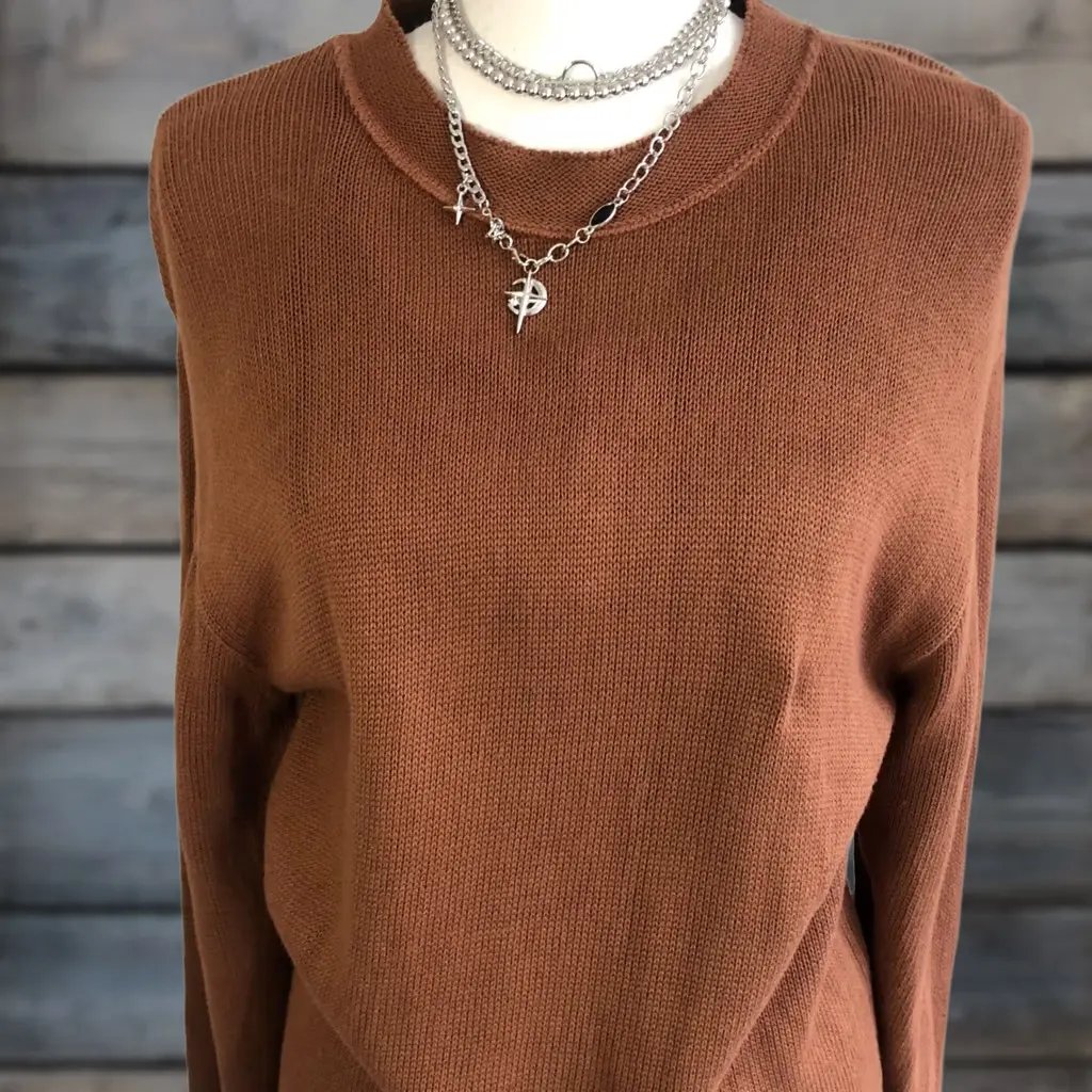 Vintage 90s Chava Comfort Sweater M Unisex Open Knit Longline Tunic Rust Tan Brown, Women's