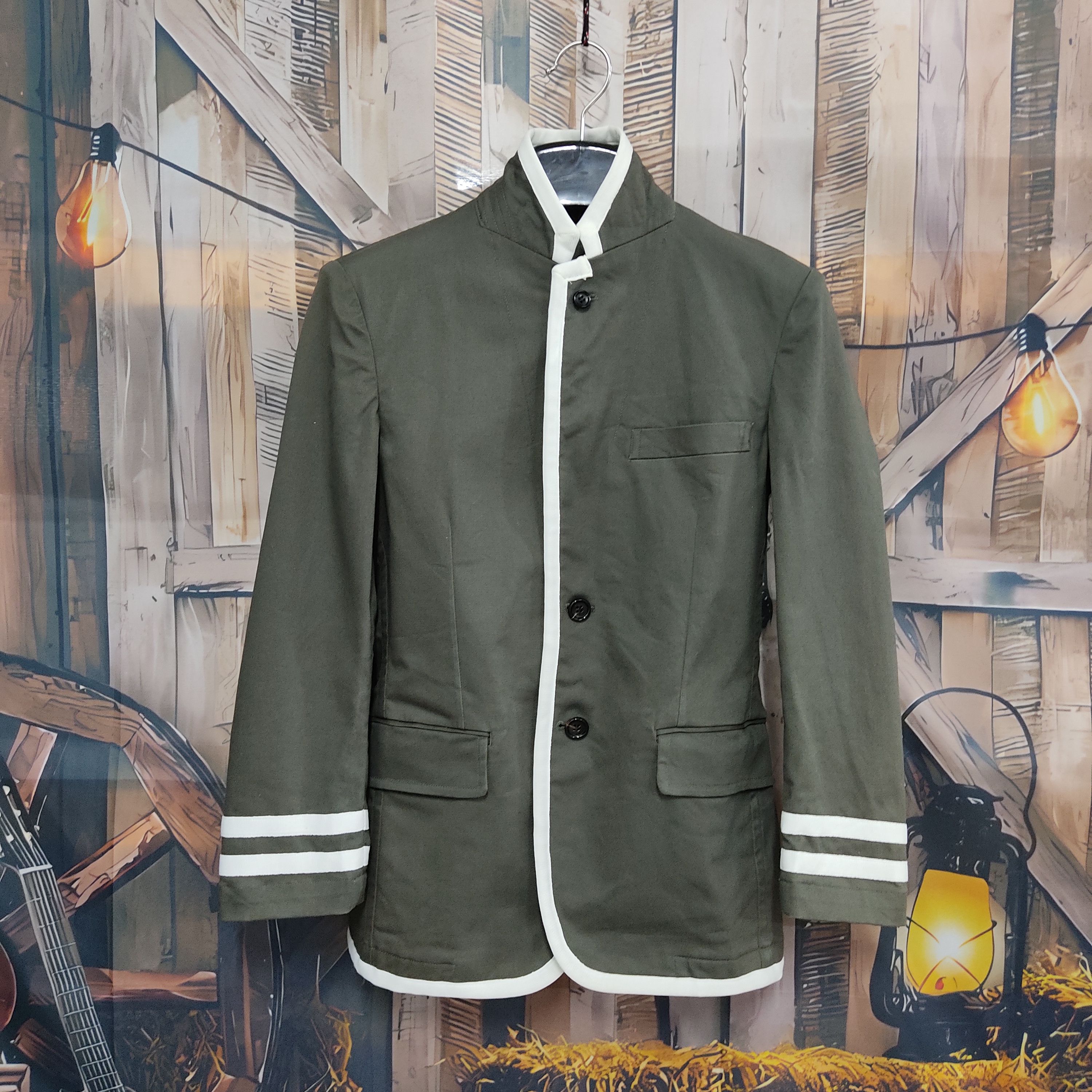 Comme Des Garcons x Comme Des Garcons Homme Plus Comme Des Garçon Piping Tailored Stripe Jacket in Green (Size XS)